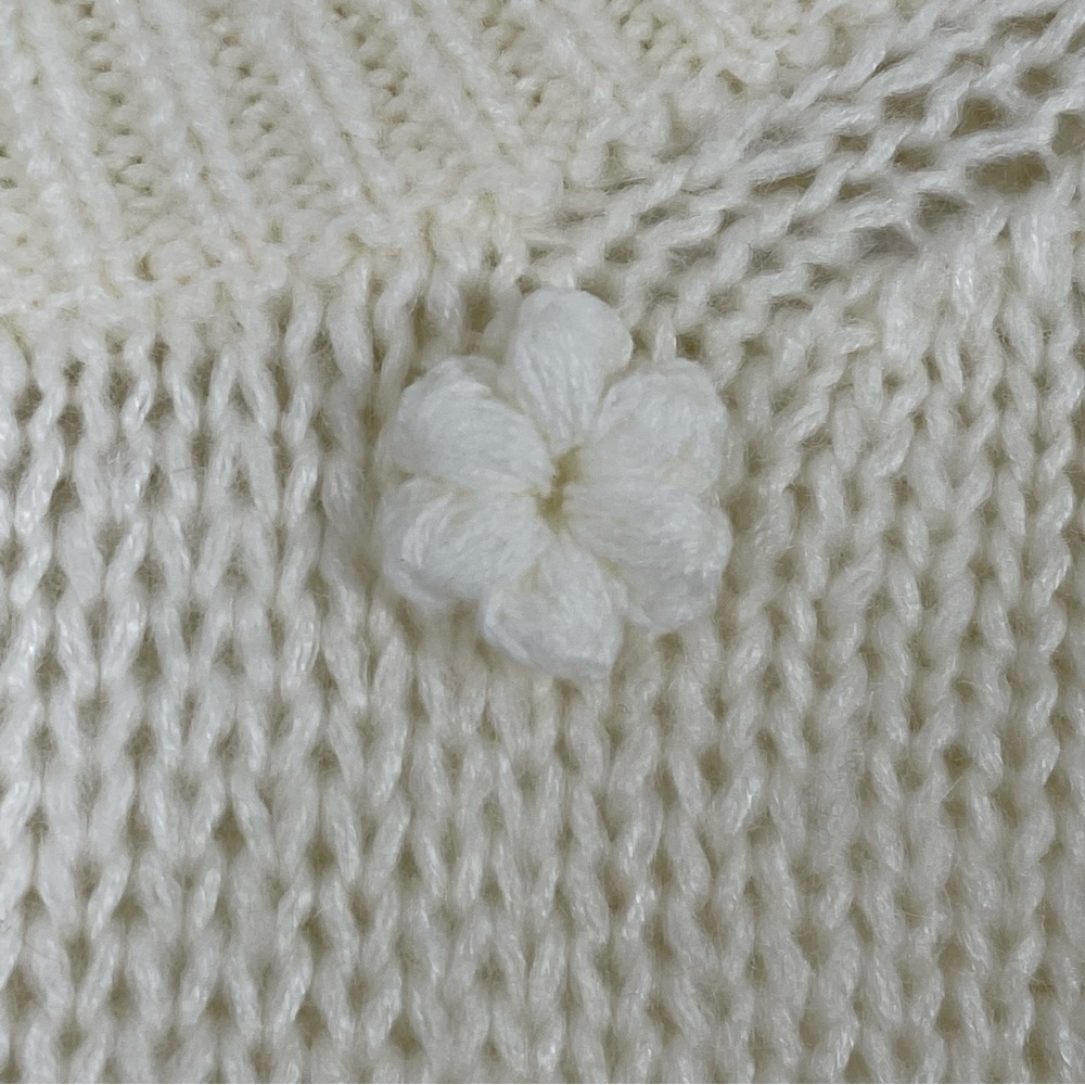sold FARM Rio Floral Applique Lantern-Sleeve Sweater - Large - Off-White - Picture 6 of 11